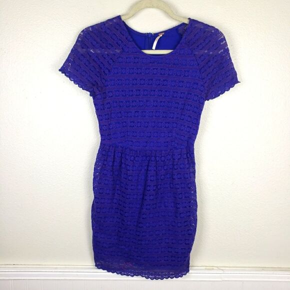 Women's Free People Purple Lace Like Mini Zip Up Dress Size 02/XS - Picture 1 of 11